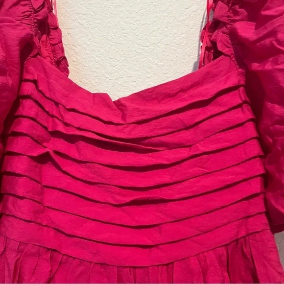 NWT Moon River Lover Dress Ruffle Puff Sleeve Tie Back Mini Pleated Size Large - Picture 4 of 6